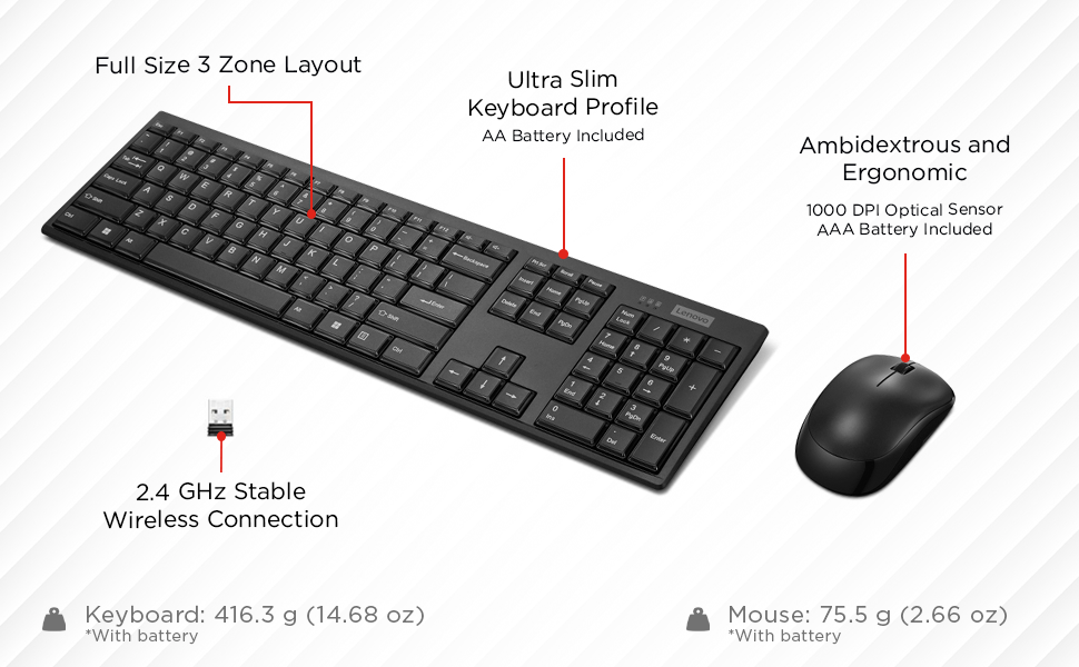 Lenovo 100 USB-A Wireless Combo - Details