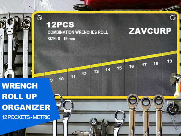 10Pockets SAE,12Pockets Metric Wrench Tool Roll Up Pouch Utility Heavy Duty Canvas Tool Organizers