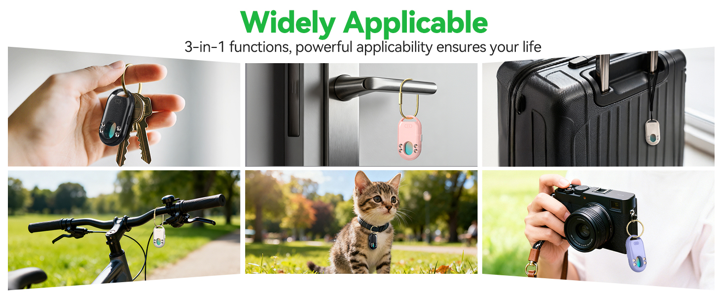 The tracker suits multiple uses: keys, wallet, pets, and backpacks.