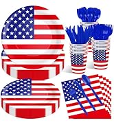 175 Pcs USA Flag Tableware Set - Serves 25, Patriotic American Flag Disposable Plates, Cups, Napk...