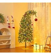 Juegoal 5 FT Artificial Christmas Tree, Pre-Lit Curved Shape Artificial Whimsical Xmas Tree with ...