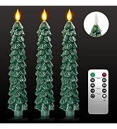 PChero 3 Pack Flameless Taper Candles with Remote Timer, 9.7 Inches Real Wax Christmas Tree Candl...