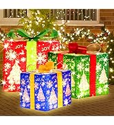 LAMPHOME 70 LED Christmas Set of 3 Lighted Gift Boxes Decorations,Warm White Lights with Flasher,...