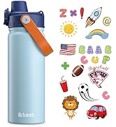 baab 18oz Kids Water Bottle, Insulated Kids Water Bottle with Lockable Spout Lid & Stickers, 18/8...