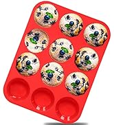 ANAEAT Silicone Muffin Pan - Regular 12 Cups Cupcake Tray, Non-Stick Silicone Baking Molds for Ma...