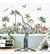 decalmile Large Dinosaurs Wall Decals Dino Animal Tropical Palm Tree Wall Stickers Living Room Ba...