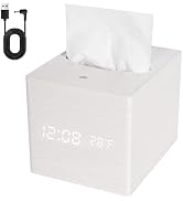 ANHUXINLEI Wooden Tissue Box Cover Digital Alarm Clocks for Bedrooms, 8-Level Dimming, 5 Alarm Se...