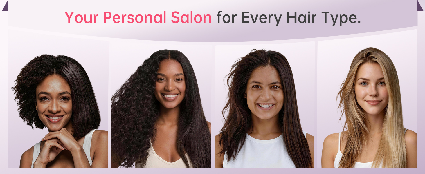 Four women with different hair types showcasing smooth and styled hair.