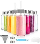 Zukro Glass Water Bottles with Lids 12 oz, Reusable Clear Juice Bottles With Stainless Steel Airt...