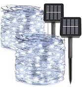 kemooie 2 Packs Solar String Lights, Total 200 LED 66FT 8 Twinkle Modes White Solar Powered Fairy...