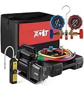 PB Motor TECH 4.5CFM 1/3HP Vacuum Pump with 3-Way AC Manifold Gauge Set for R134a R12 R22 R502, w...
