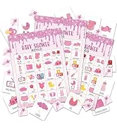 LSJEHTQ Baby Shower Bingo Games Cards, Gender Reveal Party Games for 24 Players, Pink Baby Shower...