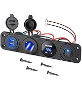 4 in 1 Charger Outlet Socket Panel, Dual QC 3.0 12V USB Power Outlet & Car Voltmeter Gauge & Ciga...