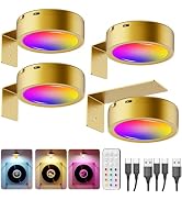 RGB USB Rechargeable Picture Lights, Gold 2600mAh Battery Operated Art Lights for Paintings Wirel...