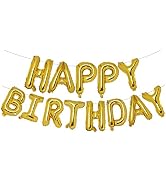 PIGETALE Gold Happy Birthday Banner, 16 Inch Mylar Foil Letters Birthday Sign Banner Balloon Reus...