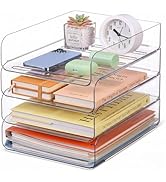 CiWiVOKi 4 Pack Clear Desk Organizer Tray, Stackable Letter Paper Organizer, PET File Tray for Do...