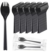 EUSOAR Plastic Spoons, 50pcs 6.3"x1.2" Black Long Handle Disposable Sporks Individually Wrapped C...