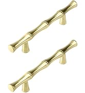 Tighall Zinc Alloy Bamboo Shape Drawer Handle Pull, 3inch Hole Distance Brushed Gold Solid Door P...