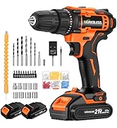 WorkBless WORKBLESS 21V Power Drill Set, Cordless Drill with 2 Batteries and Charger, 3/8'' Keyle...