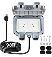ZUYIYI Outdoor Power Outlet with 9.8Ft Extension Cord, Double Plug Outlet Extender, Weatherproof ...