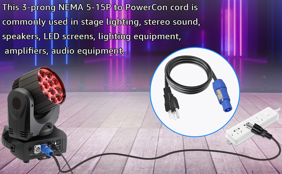 3-Prong NEMA 5-15P to PowerCON AC Power Cable Cord