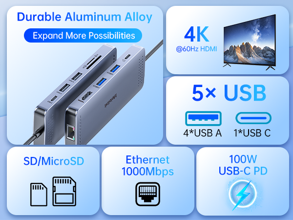USBC Dock MultiPort Dongle for MacBook, Dell, HP, Lenovo usbc adapter rj45