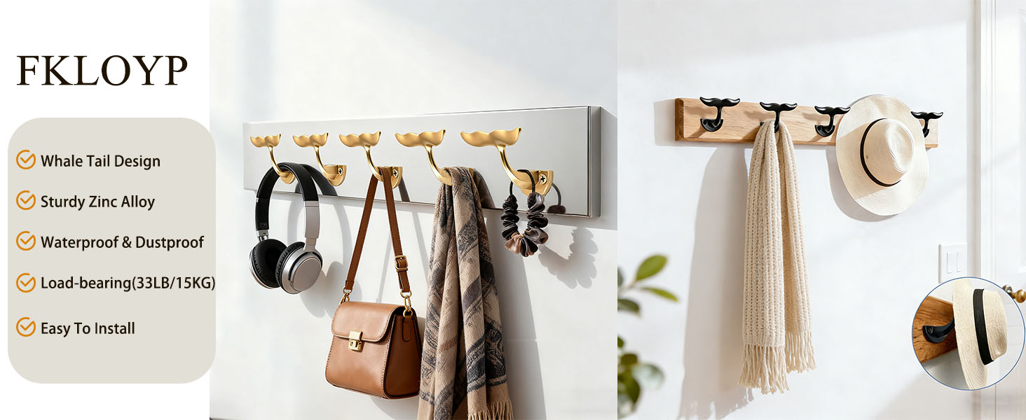 Gold Whale Tail Wall Hooks