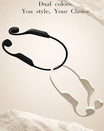 Wireless bone conduction headphones available in black and ivory for sports and daily wear.