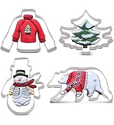 LILIAO Winter Christmas Cookie Cutter Set - 4 Piece - Walking Polar Bear, Christmas Tree, Ugly Sw...