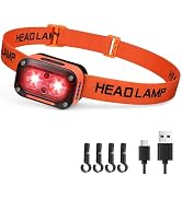 DARKBEAM Red LED Headlamp Dual Light High Lumens USB Rechargeable Redlight Headlight for Hardhat ...