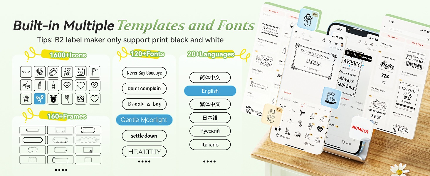NIIMBOT B2 Label Maker Machine with Tape, Portable Bluetooth Label Printer with Multiple Templates