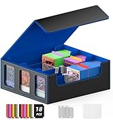 TopMade Card Deck Box for Trading Cards 2400+ with 18 Colorful Divider, Leather Magnetic Commande...