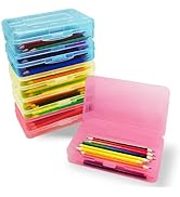 Slomg 6 Pack Plastic Pencil Case Box, Colored Large Capacity Hard Pen Organizer, Stackable Storag...