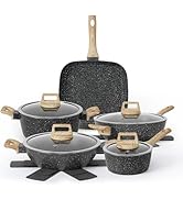 SODAY 13Pcs Pots and Pans Set Nonstick Cookware Sets, Black Granite Induction Cookware Non Stick ...
