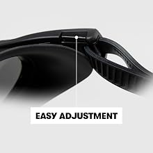 arena The One swim goggle closeup with details on adjustable clip and split strap