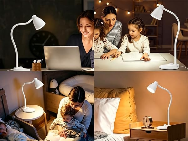 LED Desk Lamp with USB Charging Port Reading Lamp Task Lamp Flexible Table Light for Dorm Bedside
