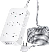 Power Strip Surge Protector- 3 Side 12 Widely Outlets and 4 USB Ports, 5Ft Braided Extension Cord...