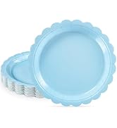 NatNarr 30 Pcs Dessert Plates Disposable, 7 Inch Light Blue Cake Plates Scalloped Small Appetizer...