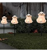 Goothy C7 Outdoor Halloween Ghosts Pathway Marker Lights, 4 White Ghost Lights with 4 Stakes, 7Ft...