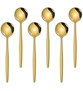 5.1 Inch Coffee & Tea Spoon,6 Pieces Gold Stainless Steel Teaspoon,Mini Spoons For Dessert And Co...