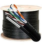Vertical Cable Cat5e, 350 Mhz, UTP, UV Jacket, Outdoor, CMX, Messenger, 1000ft, Black, Bulk Ether...