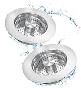Upgraded 3 in 1 Kitchen Sink Drain Strainer Stopper, Brushed Stainless Steel SUS 304 Pop Up Sink ...