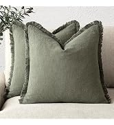 Foindtower Set of 2 Decorative Linen Fringe Throw Pillow Covers Cozy Boho Farmhouse Cushion Cover...