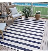 PureCozy Outdoor Waterproof Patio Rug 5x8 Plastic Straw Reversible Lightweight Outside Navy Blue ...
