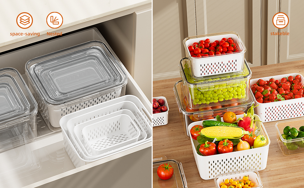 Fruit Storage Containers for Fridge with Removable Colanders