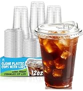 Voatree 110 Pack 12 oz Clear Plastic Cups with Lids, Small Disposable Iced Coffee Cups To Go, BPA...