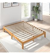 Sweetcrispy Solid Wood Bed Frame, Queen Size Bed Base with Wood Slat Support, Sturdy, Stylish & N...
