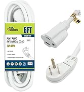 Honderson 6 FT Extension Cord,Flat Plug 3 Prong Short Extension Cords,White 16 Gauge Heavy Duty C...
