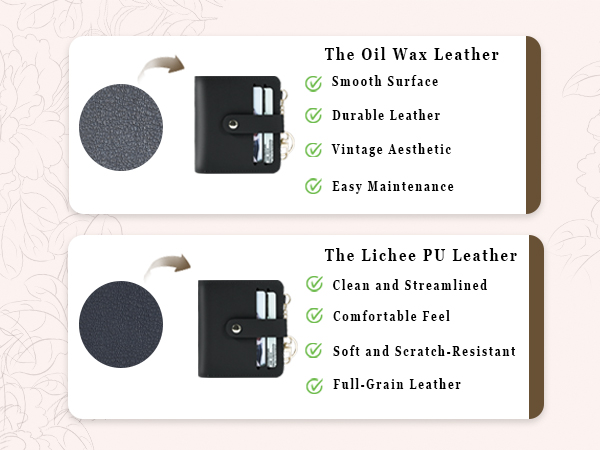 Lichee PU and Oil Wax leathers, highlighting features like softness, durability, and vintage style