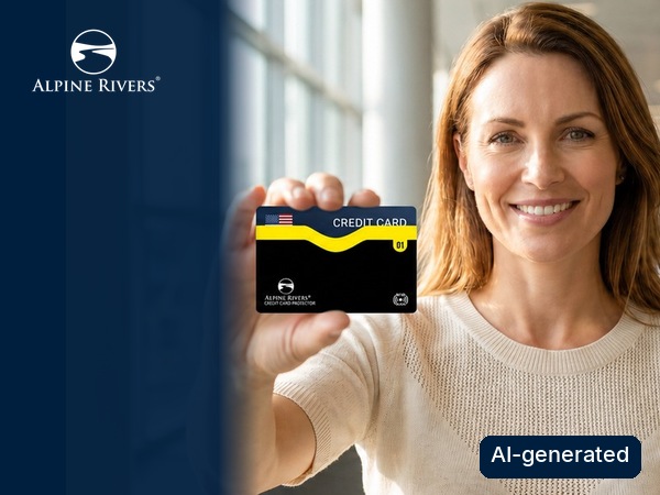 Alpine Rivers colour-numbered RFID sleeves for women and men, travel-ready at the airport